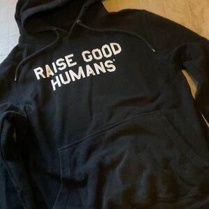 mom culture "Raise Good Humans" Black Hoodie with White Lettering